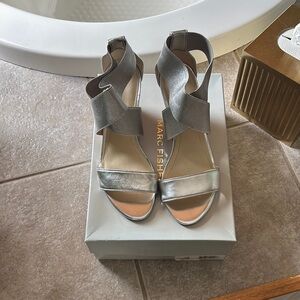 Marc fisher Silver Heels with stretch Straps